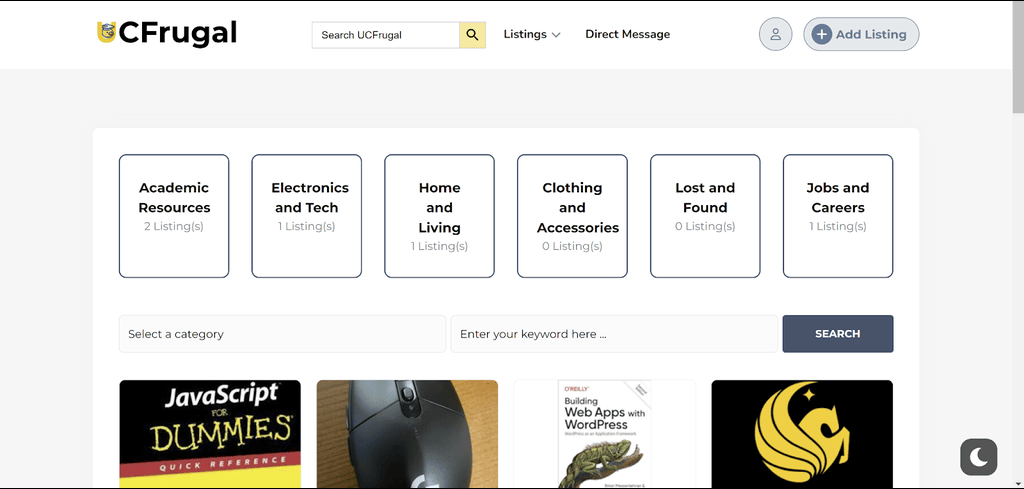 Screenshot of home page from UCFrugal website